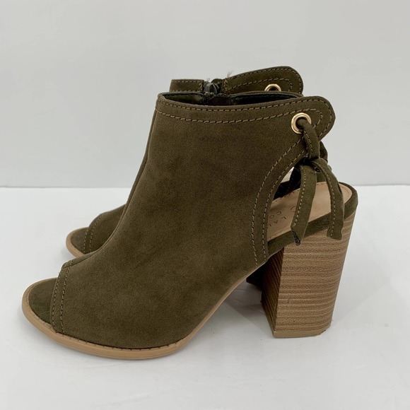 LC Lauren Conrad Boots Womens 8M Ankle Booties Peep Toe Block Heels Olive Green - Picture 4 of 10